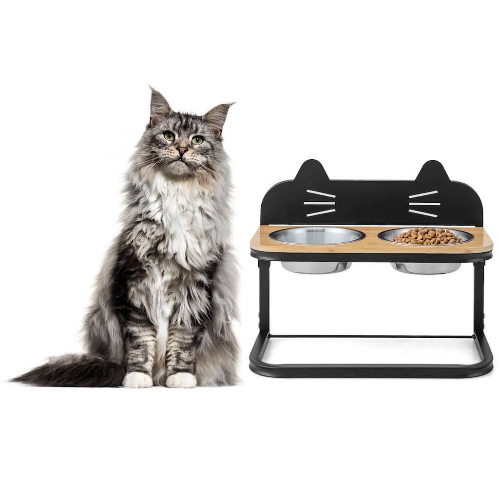 Elevated Pet Feeder with 2 Stainless Steel Bowls for Cats and Small and Medium Dogs - 17" x 8.5" x 13"-15"
