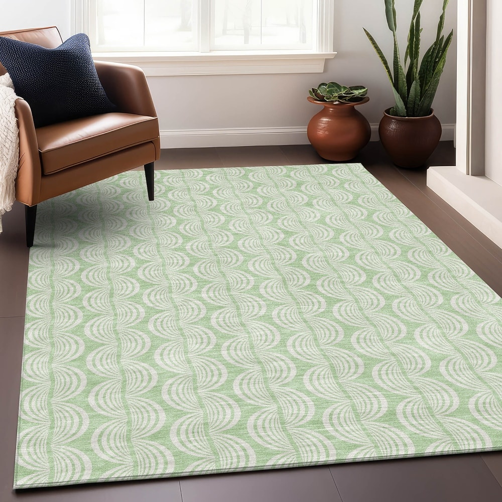 Machine Washable Indoor/ Outdoor Wavy Modern Chantille Rug