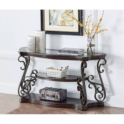 Elegant Traditional Sofa Table with Glass Top and Metal Legs, Versatile Entryway or Living Room Accent Table