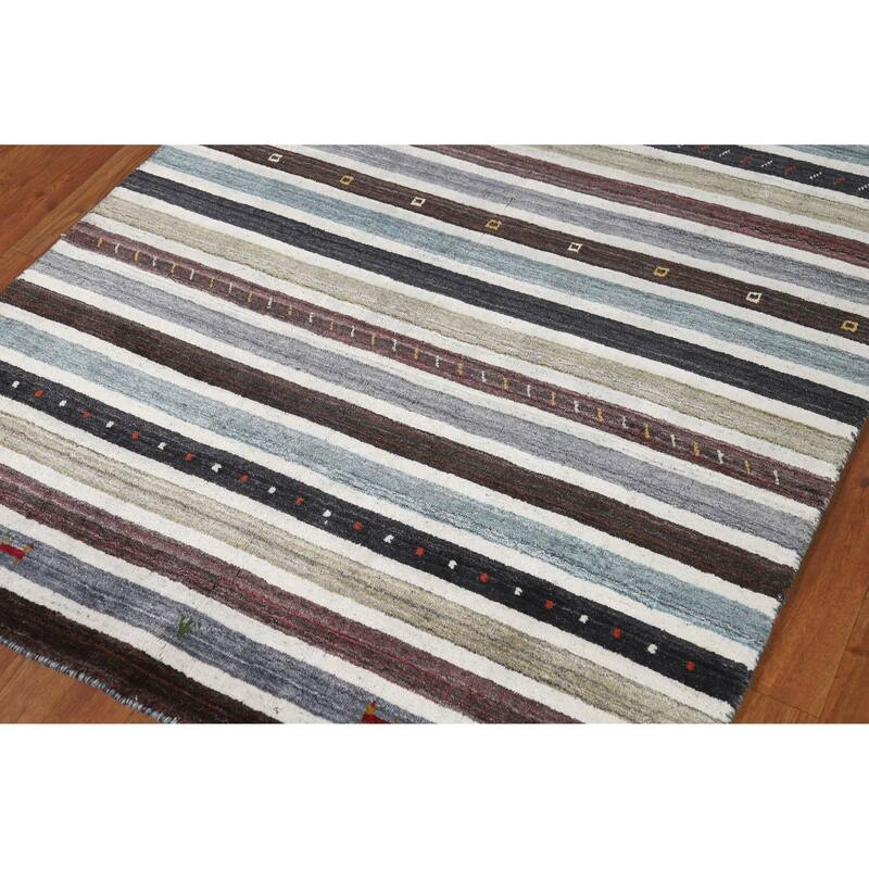 Striped Gabbeh Oriental Rug Handmade Accent Wool Carpet - 3'11" x 5'6"