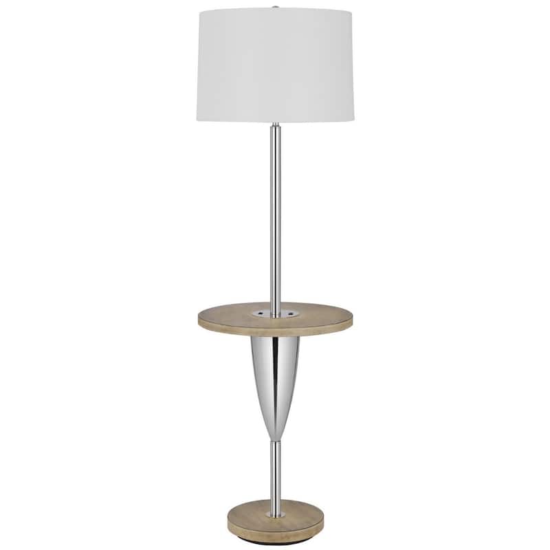 61" Chrome Floor Lamp with Tray Table and USB Port White Fabric Square Shade for Living Room - 61"H x 17"W x 17"D