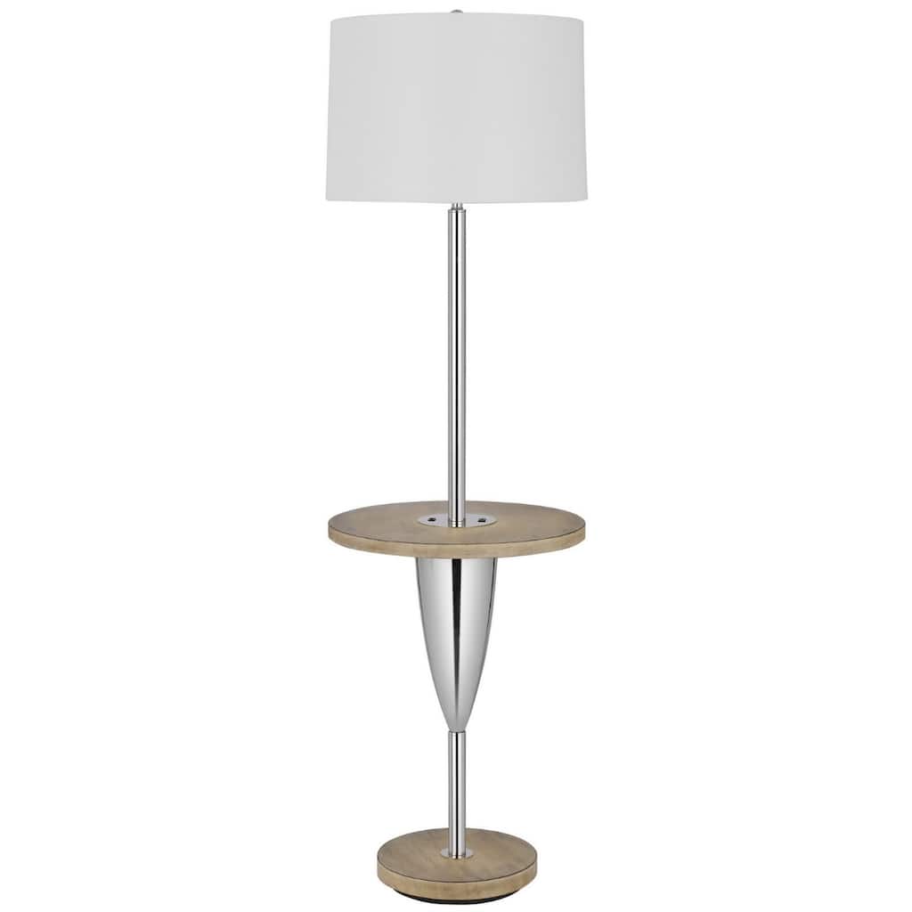 61" Chrome Floor Lamp with Tray Table and USB Port White Fabric Square Shade for Living Room - 61"H x 17"W x 17"D