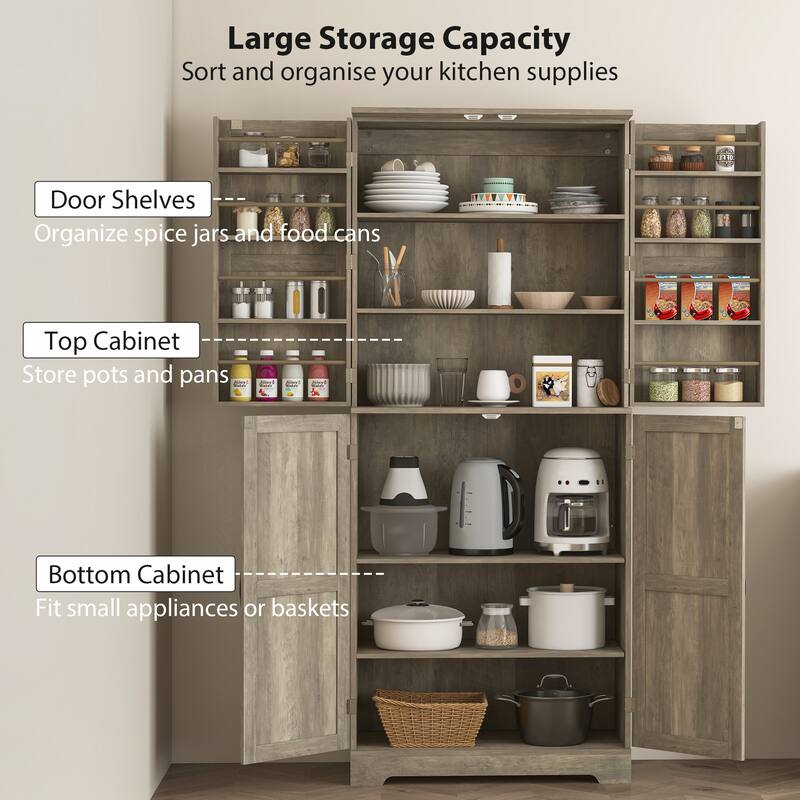 HOMCOM 72" Farmhouse Kitchen Pantry Cabinet, Freestanding Tall Storage Cabinet with 4 Adjustable Shelves and 8 Door Shelves