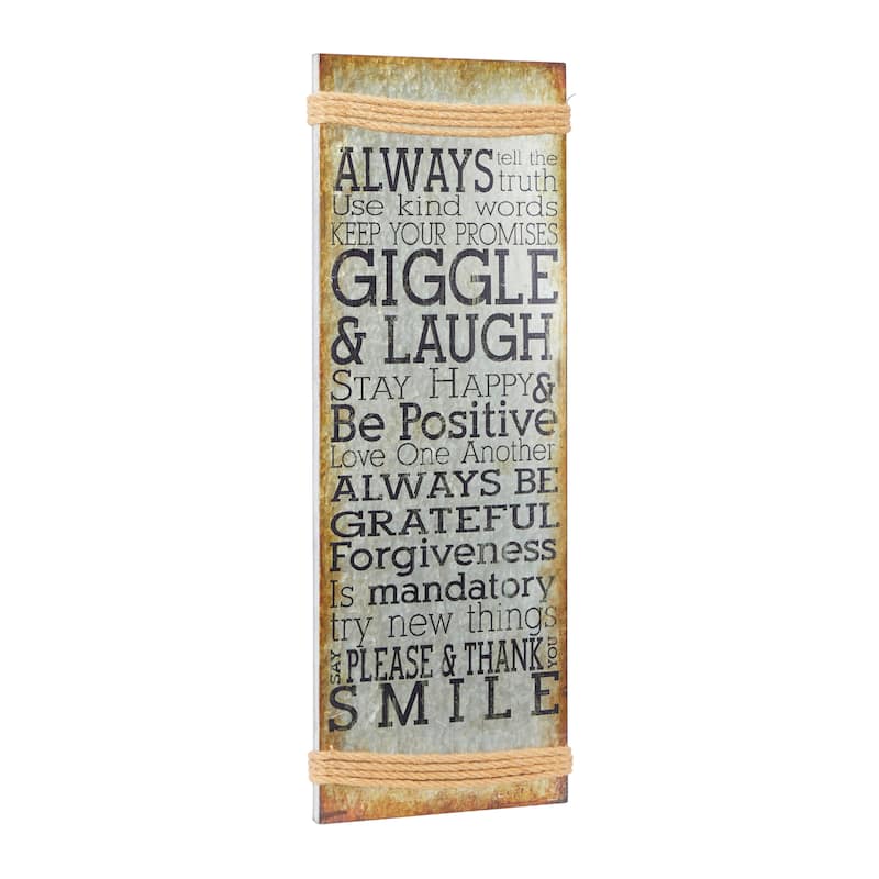 Metal Sign Motivational Wall Decor with Rope Accent - Gray - Roche River Decor