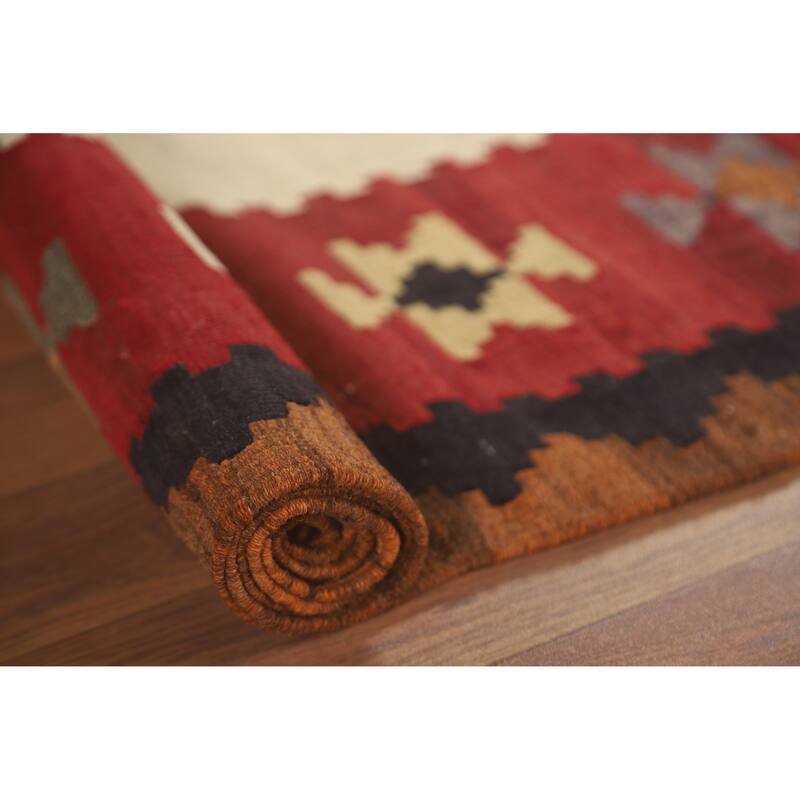 Kilim Qashqai Persian Vintage Rug Flatweave Geometric Wool Carpet - 5'0" x 7'10"