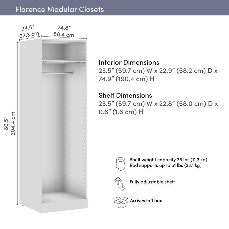 Bestar Florence 25W x 25D Hanging Closet System Tower with LED Light