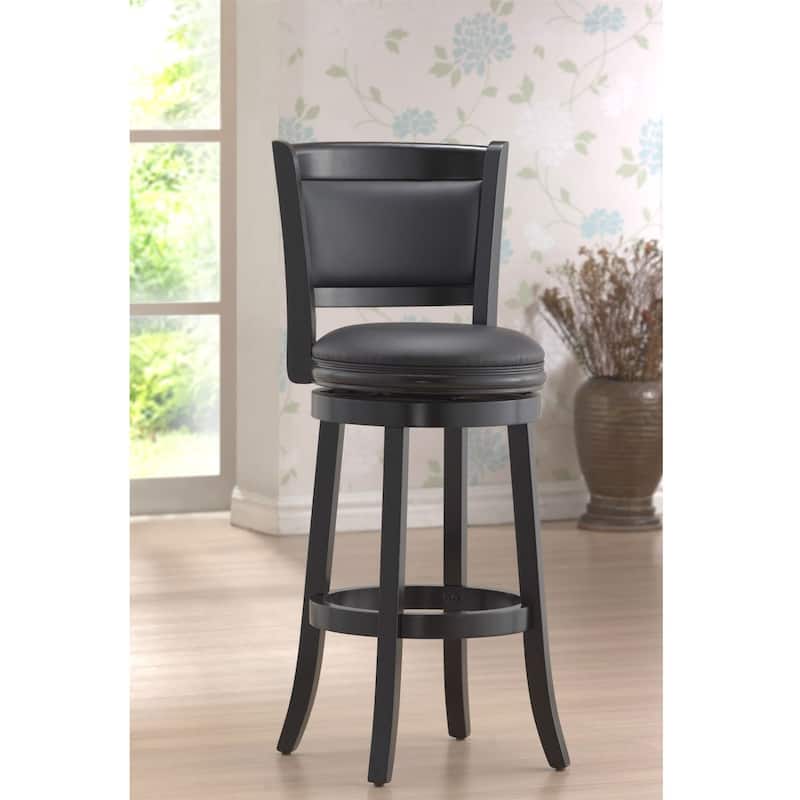 Black 29-inch Swivel Seat Barstool with Faux Leather Cushion Seat - 43.5'' H x 18'' W x 19.5'' D
