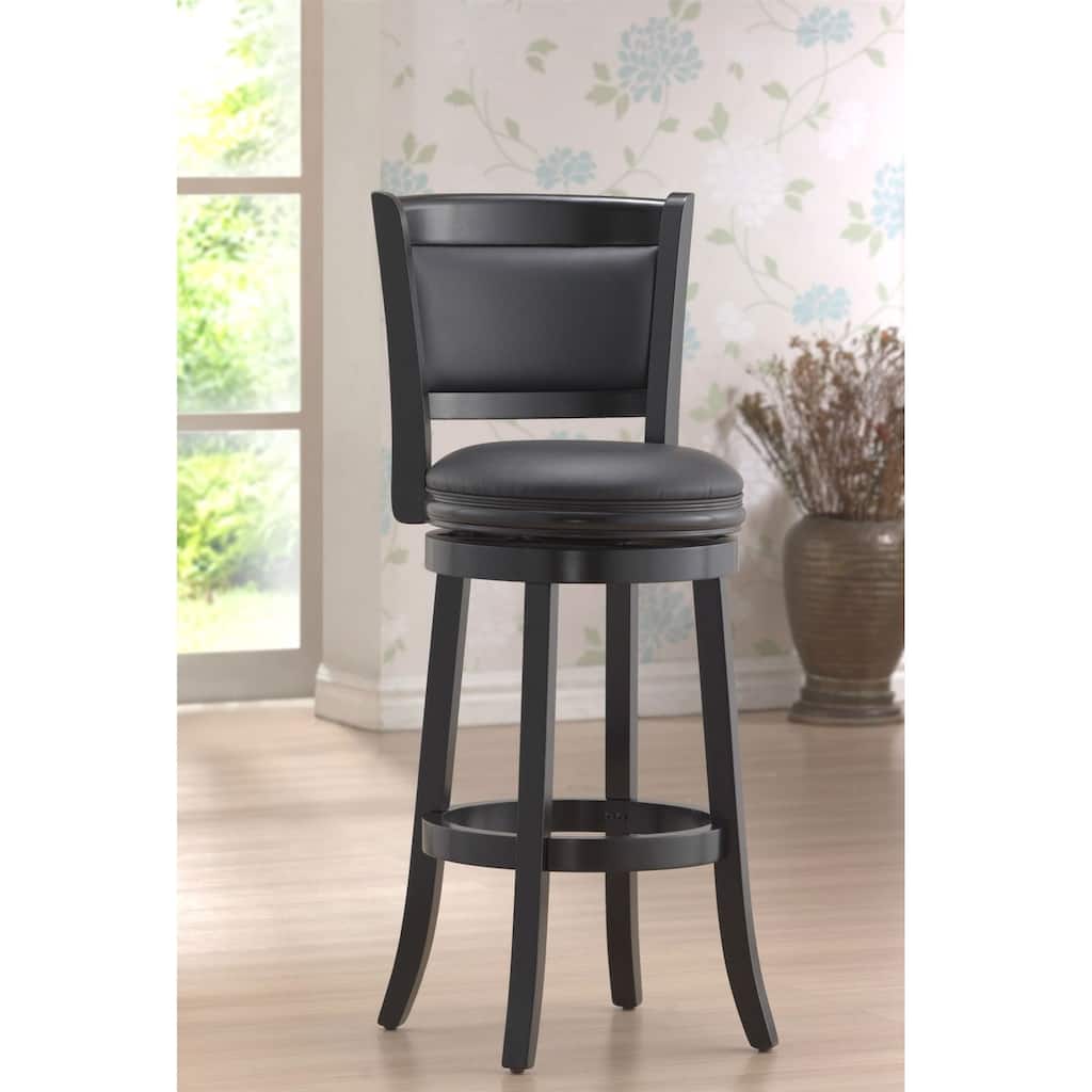 Black 29-inch Swivel Seat Barstool with Faux Leather Cushion Seat - 43.5'' H x 18'' W x 19.5'' D