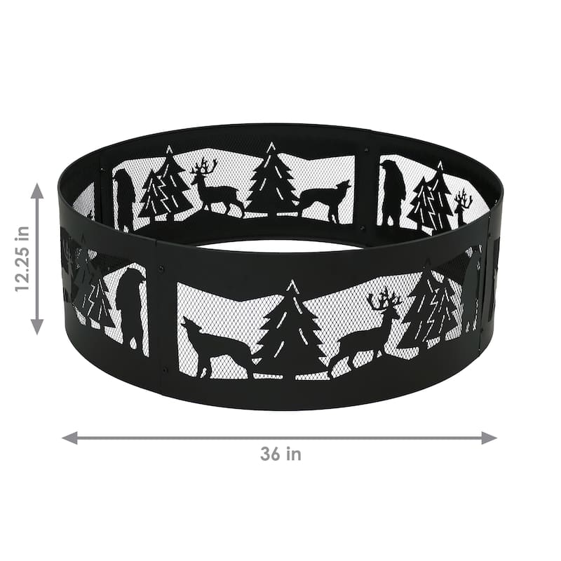 Forest Wilderness Black Steel Fire Pit Ring with Cutouts - 36"