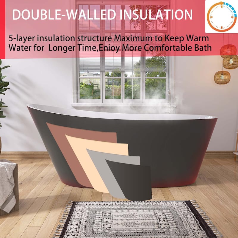 59 Inch Acrylic Single Slipper Freestanding Flatbottom Soaking Bathtub in Matte Grey