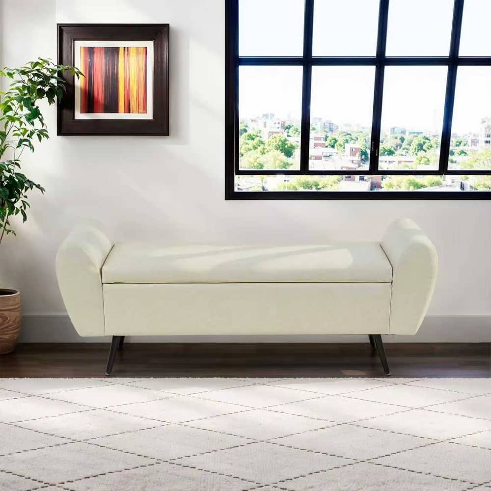Upholstered 55"W Flip Top Storage Bench Bedroom Bench Modern End of Bed Bench for Entryway Hallway Window with Gold Legs