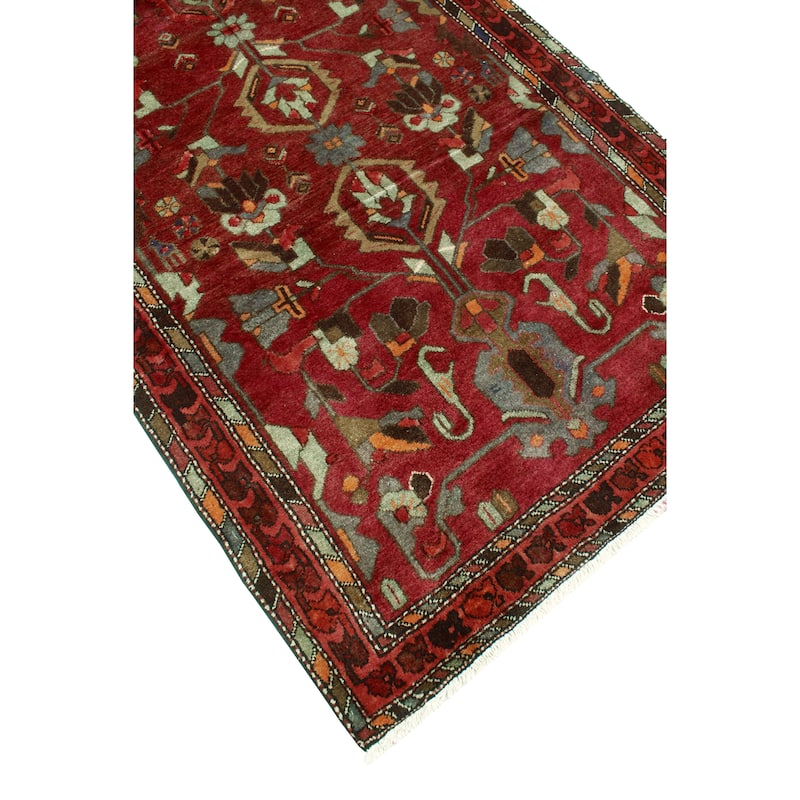 Fine Vintage Distressed Evelyn Burgundy/Rust Runner - 3'10" x 10'2"