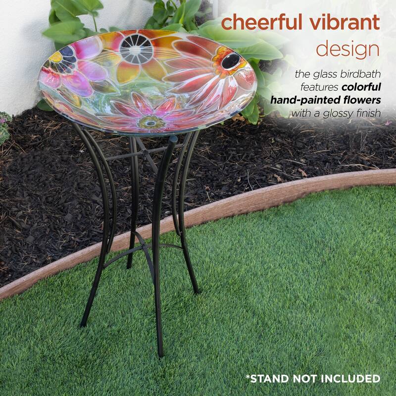 Alpine Corporation 18" Round Outdoor Birdbath Bowl Topper with Colorful Painted Flowers Design