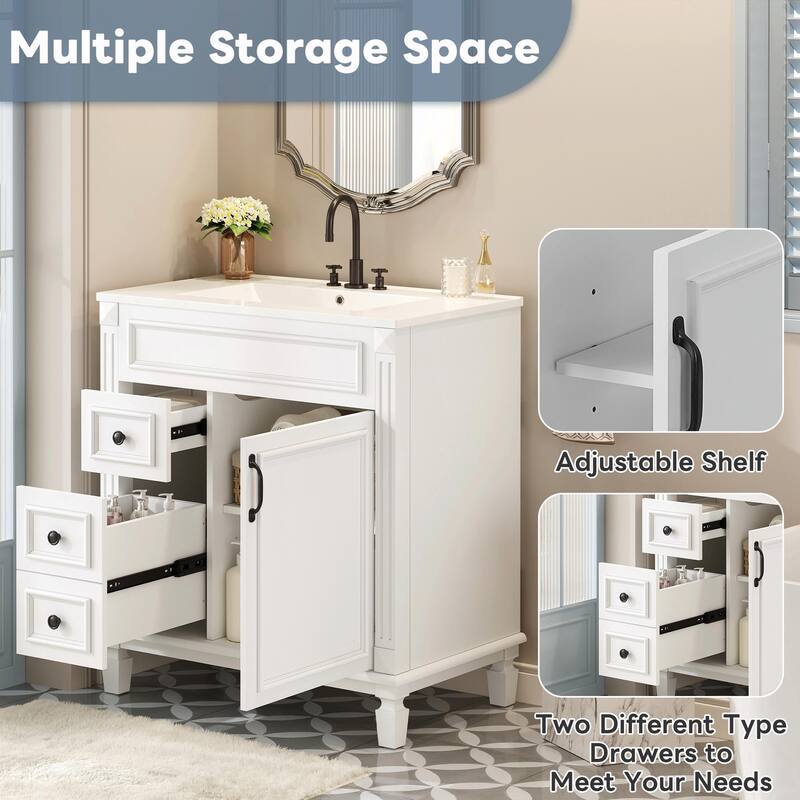 30" Bathroom Vanity with Ceramic Sink - Compact Bathroom Sink Cabinet