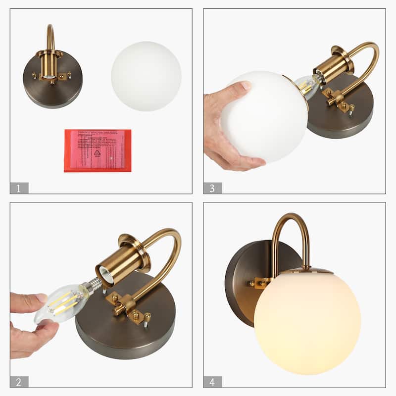 Aladari Modern Gold 3-Light Bathroom Vanity Lights Opal Glass Wall Sconces