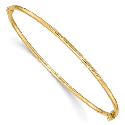 Curata 14k Yellow Gold Polished Hollow tube Safety clasp No safety bar Hinged Bangle Bracelet