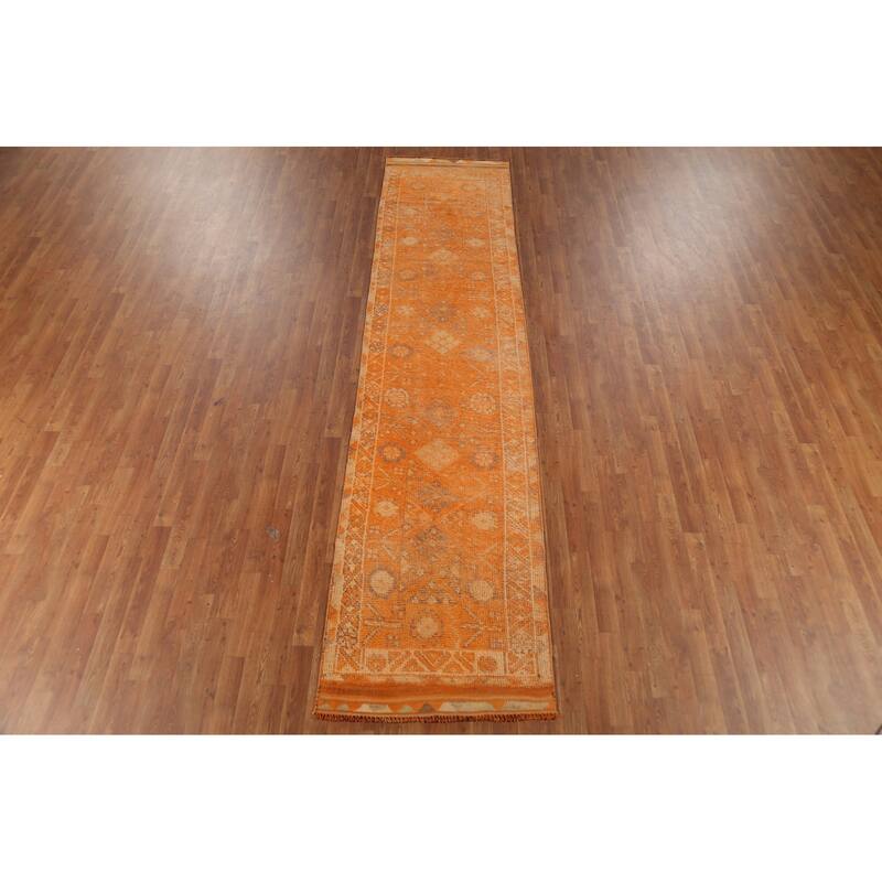 Orange Anatolian Oriental Vintage Runner Rug Handmade Wool Carpet - 2'10"x 12'3"