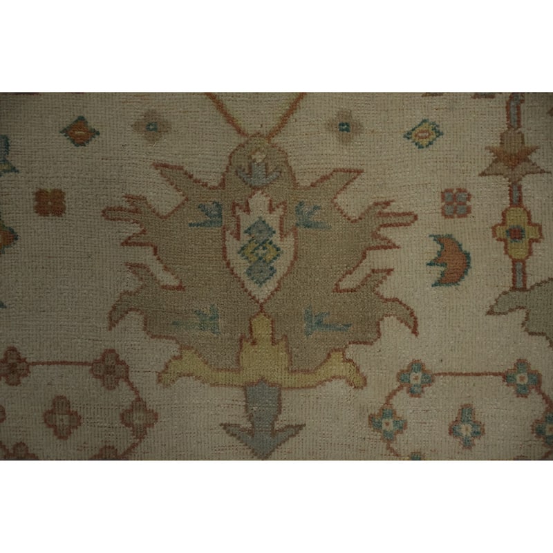 Hand Knotted Oriental 100% Wool Carpet Transitional All-Over Beige & Ivories Oushak Area Rug - 13' 1'' X 10' 0''
