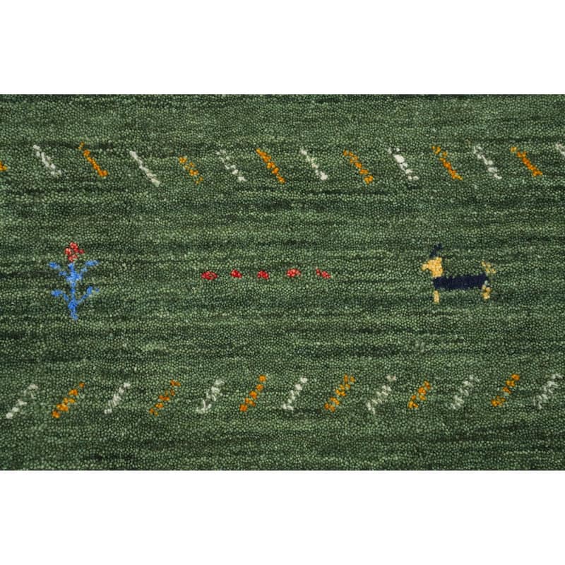 Hand Knotted Oriental 100% Wool Carpet Tribal Animal Pictorial Green Gabbeh Area Rug - 9' 8'' X 9' 9''