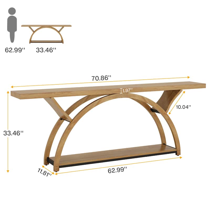 70.87" Console Table Sofa Table with Storage Shelf Half Moon Frame