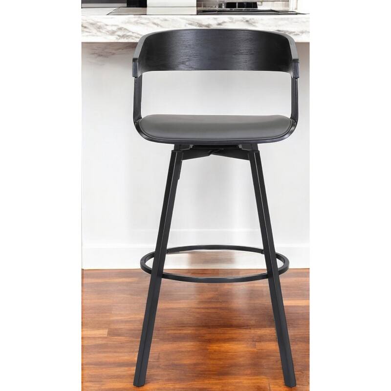Modern Faux Leather Swivel Counter Stool with Arms and Footrest 27" Seat Height and Metal Legs - Grey-Black-27"
