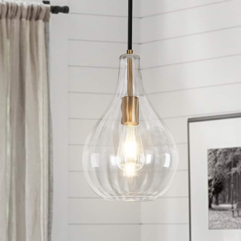 Coria Mid-century Modern Teardrop Fluted Glass Kitchen Island Pendant Lights - D 8.3" x H 13.8"