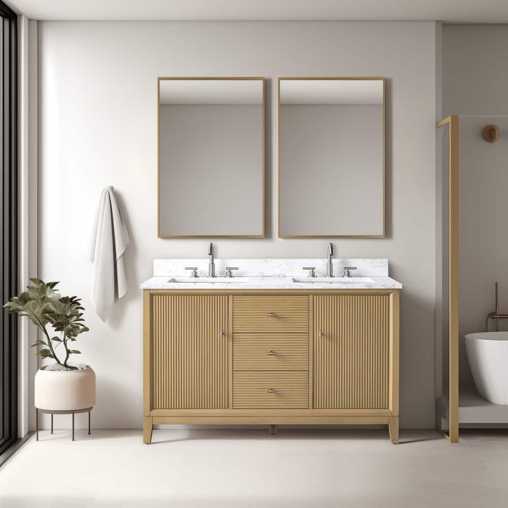 Vanity Art 54" Freestanding Bathroom Vanity with Engineered Marble Top and Sinks