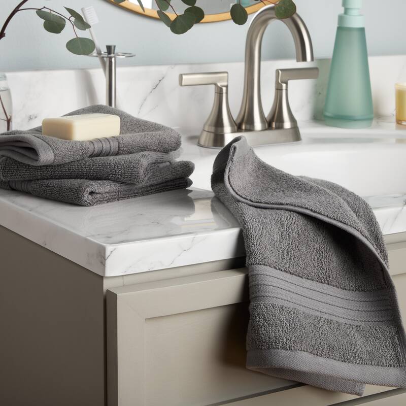 TOWN & COUNTRY EVERYDAY 4-Piece Solid Dobby Border Washcloth Set, 13x13-Inch, 100% Cotton