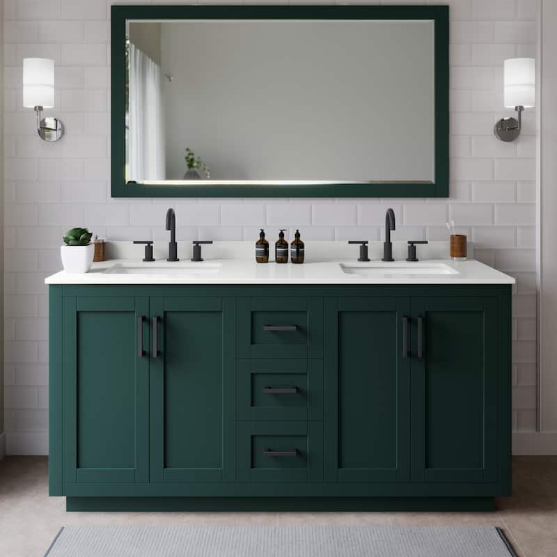 Wyndham Collection WCF292966D-QTZ-US3M58 Miranda 66" Free Standing - Green / White Quartz Top / Matte Black Hardware