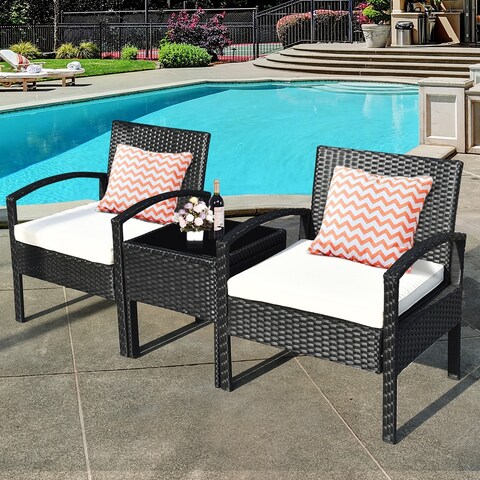 Costway 3PCS Patio Rattan Furniture Set Table & Chairs Set with Thick - 23'' x 23'' x 27.5''