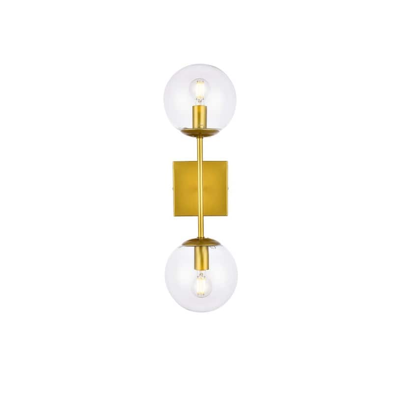 Nina 2 Light Clear Glass Wall Sconce - Brass