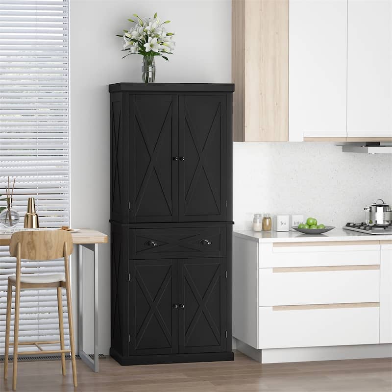 Freestanding Modern Farmhouse Kitchen Pantry Storage Cabinet Organizer - Black