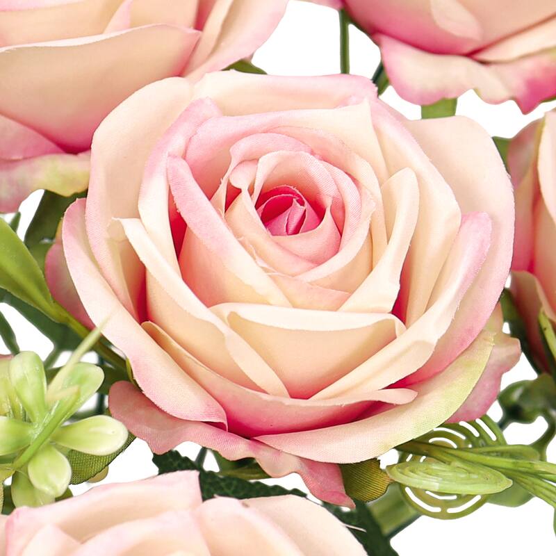 Set of 2 Pink Cream Artificial Royal Rose Flower Stem Bush Bouquet 17in - 17" L x 11" W x 11" DP