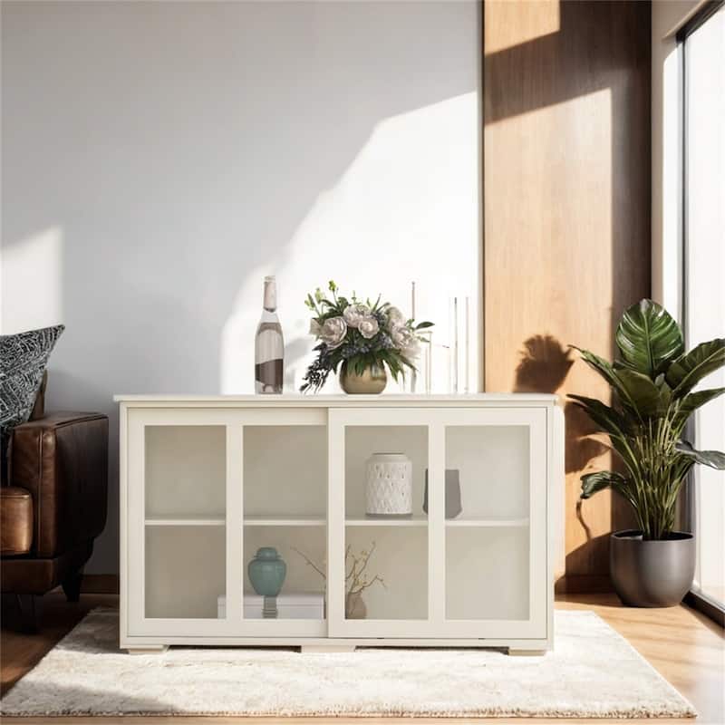 Kitchen Storage Stand Cupboard With Glass Door-White