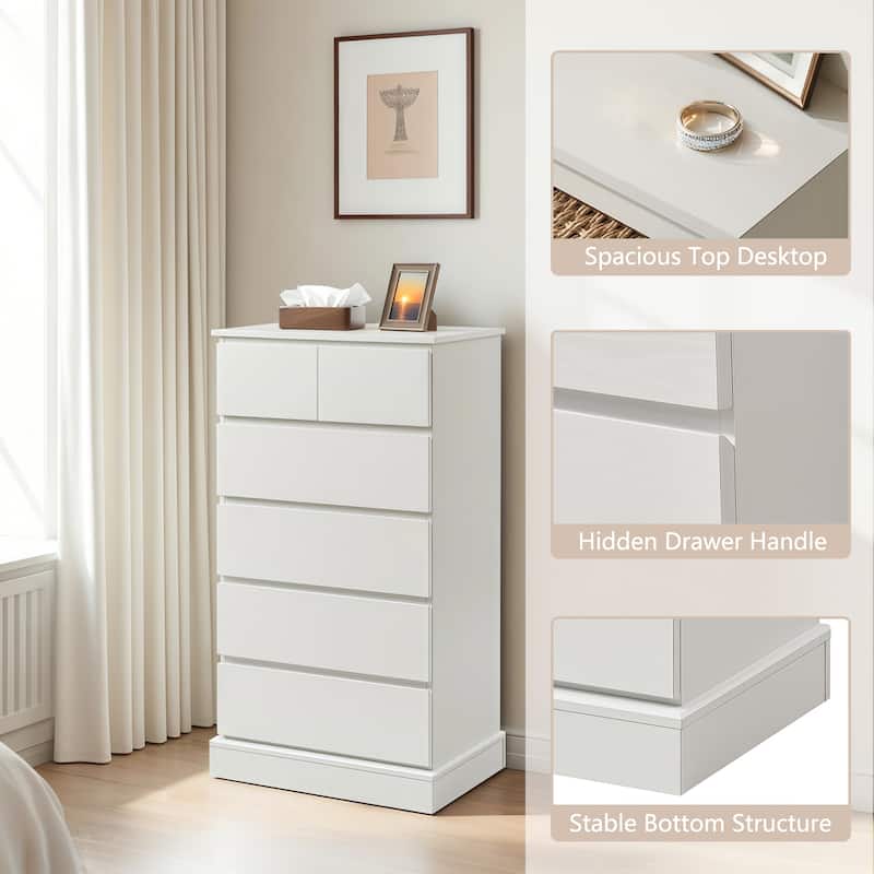 Tall 6-Drawer Dresser for Bedroom Modern Vertical Chest of Drawers with Concealed Handles Wood Storage Cabinet