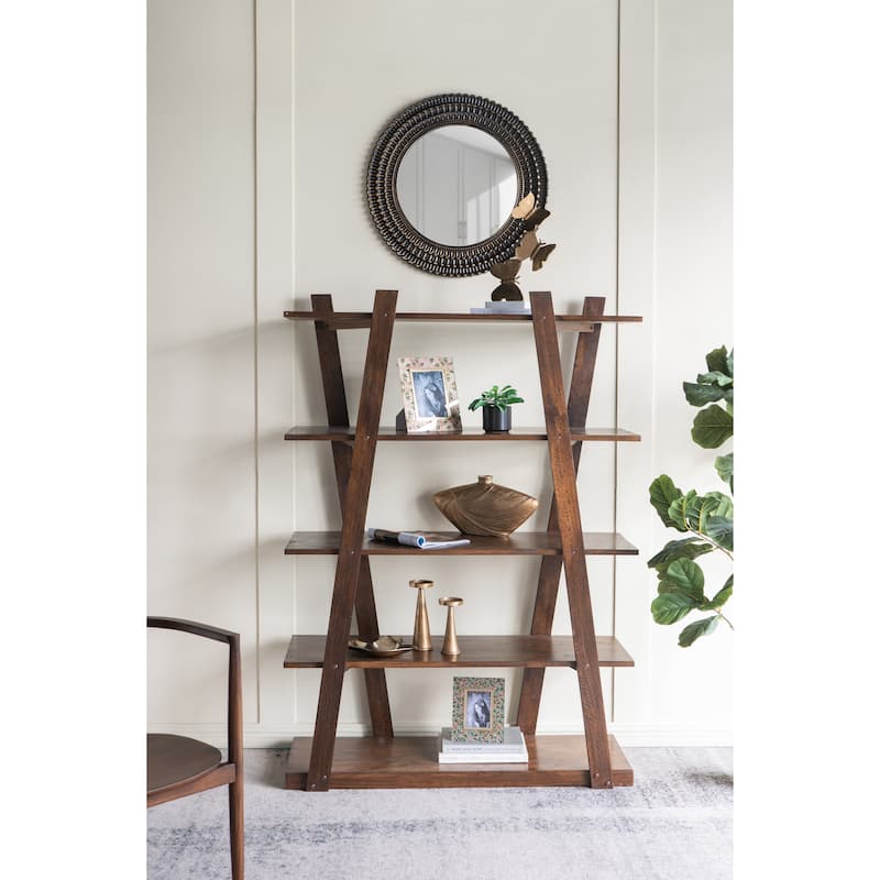 D26.5" Round Black And Gold Wooden Accent Mirror With Woven Texture