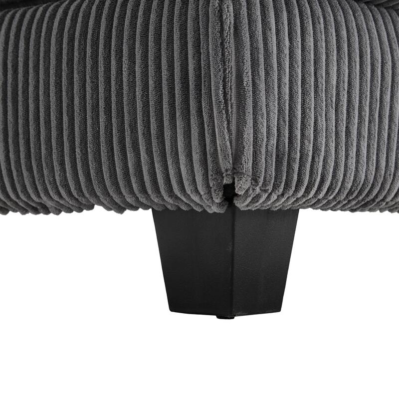 Oversized Corduroy Upholstered Single Chaise Lounge Sofa Couch Switchable Armrest with Cup Holders, USB Ports and Pockets