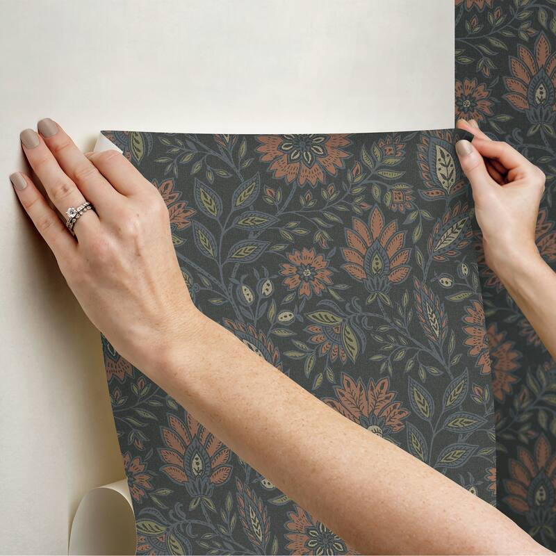 NuWallpaper Waverly Indira Aster Charcoal Peel and Stick Wallpaper - N/A