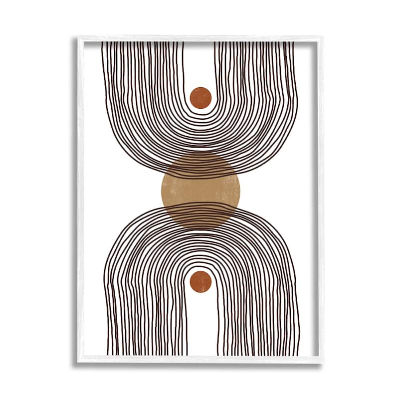 Stupell Asymmetrical Rainbow Reflection Abstract Round Shapes Brown White Framed Wall Art - 24 x 30 - White
