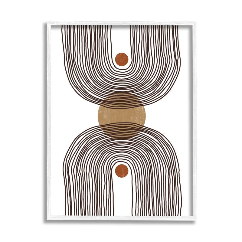 Stupell Asymmetrical Rainbow Reflection Abstract Round Shapes Brown White Framed Wall Art