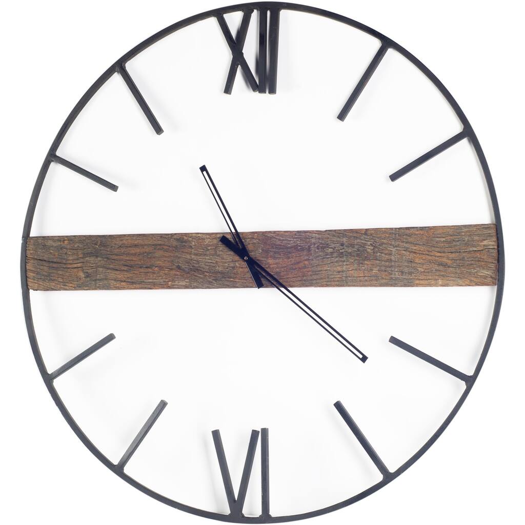 HomeRoots 2" Circle Black Metal Skeleton Wall Clock - 2
