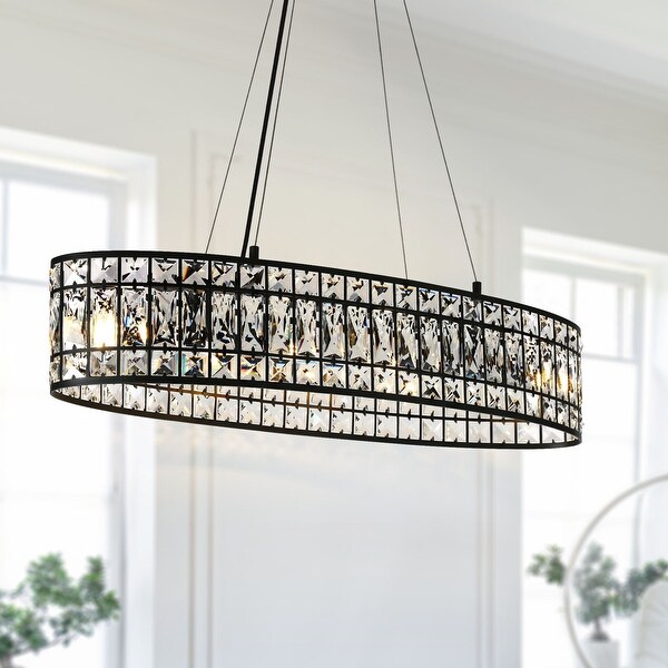 Lnc Modern 4 Light Black Crystal Chandelier Island Lights for Dining Room Kitchen Island L31.5 inch w9 inch h67 inch Size L31.5 W9 H67 Matte