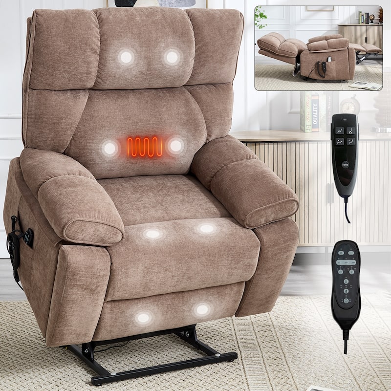 Power-Remote Lift Recliners with Hidden Cup Holders, Heat Massage - Brown