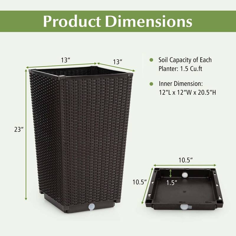 Costway 23" Tall Planters Set of 2 Rattan Wicker Plant Pot - See Details
