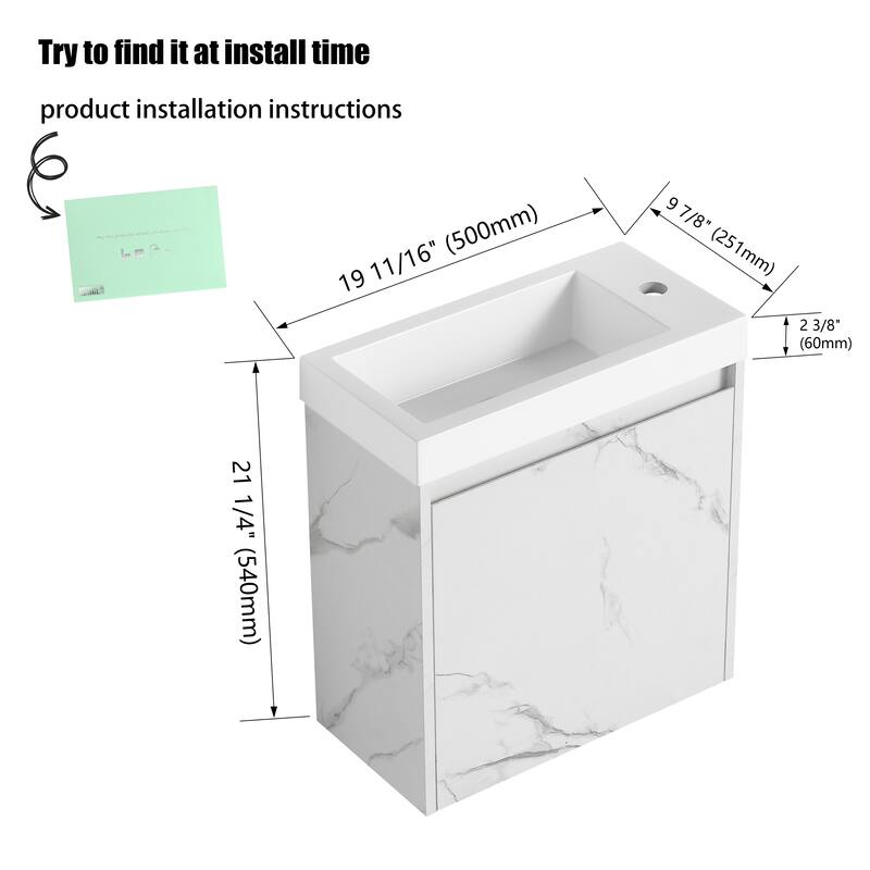 20" Floating Bathroom Vanity with Sink, Mini Wall Mounted Bathroom Vanity with Soft Close Door