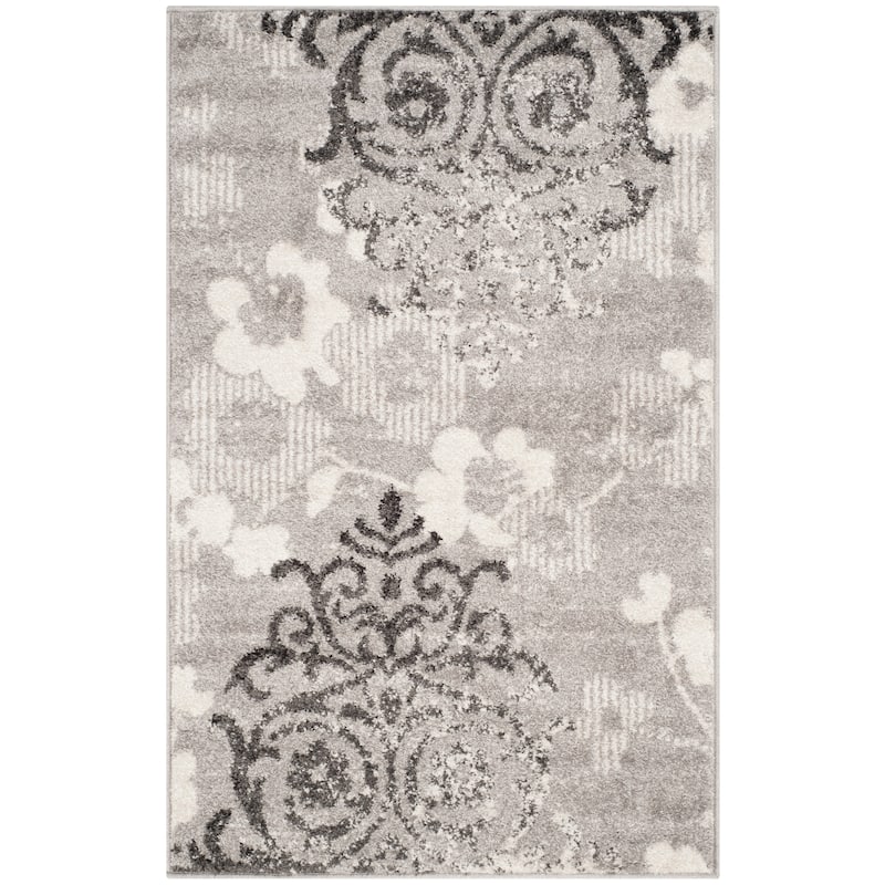 SAFAVIEH, Adirondack Rena Damask Floral Distressed Rug - 2'6" x 4' - Silver/Ivory