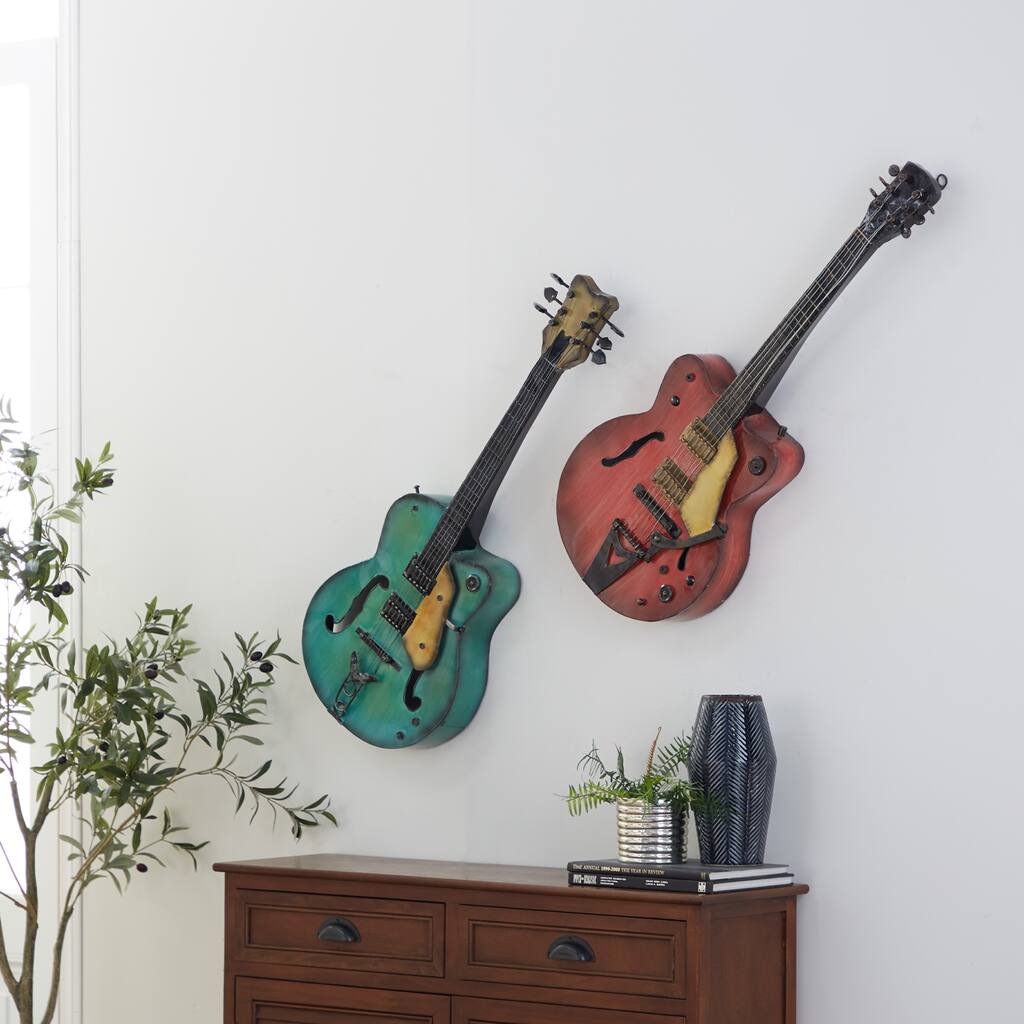Multi Colored Metal Guitar Home Wall Decor (Set of 2)