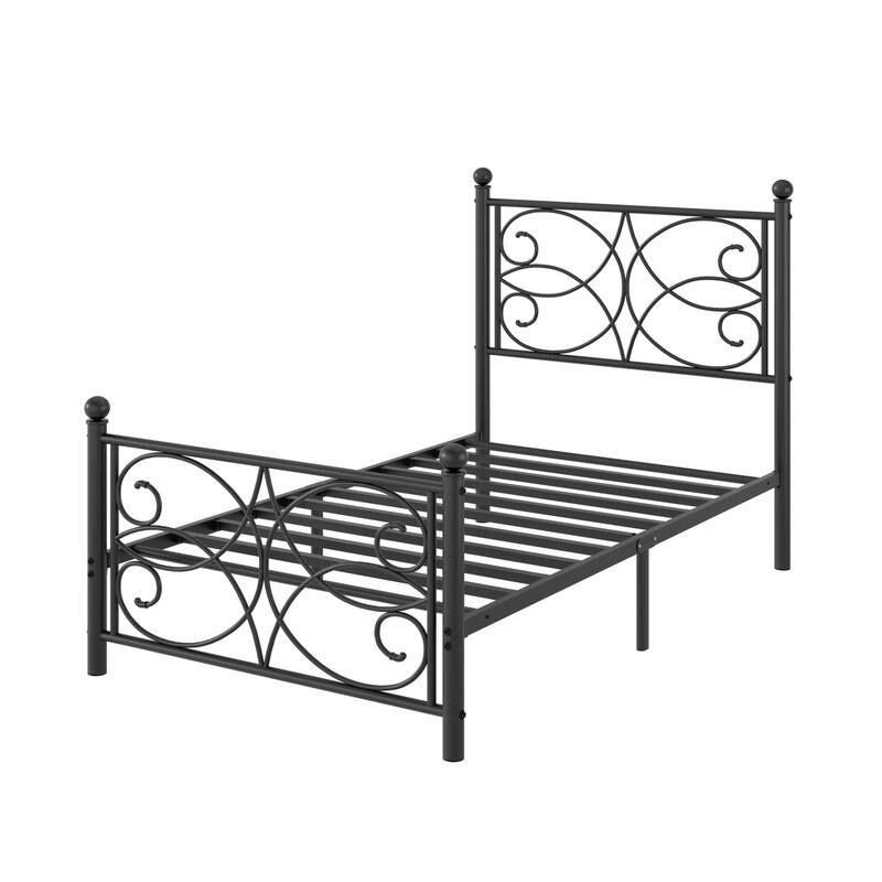VECELO Metal Bed Frame with High Headboard and Footboard, Platform Beds with Heavy Duty Mattress Foundation