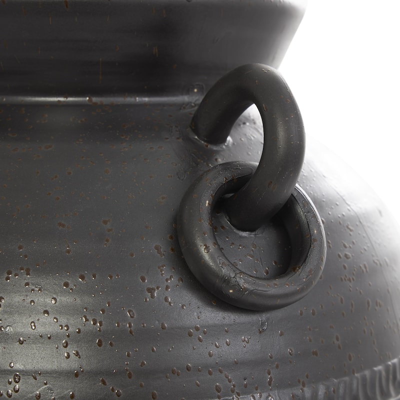 Ceramic Amphora Decorative Vase with Speckled Texture and Ring Handles - Black - Roche River Decor