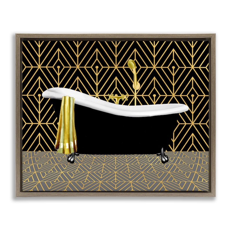 Stupell Deco Patterned Bathtub Framed Floater Canvas Wall Art Design By Conrad Knutsen - 21 x 17 - Brown